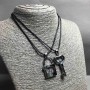 Matching Key and Lock Pendants, Silver-Tone Metal, Blue and Pink Rhinestone, 45x30mm +-, Chain Length 45-50cm