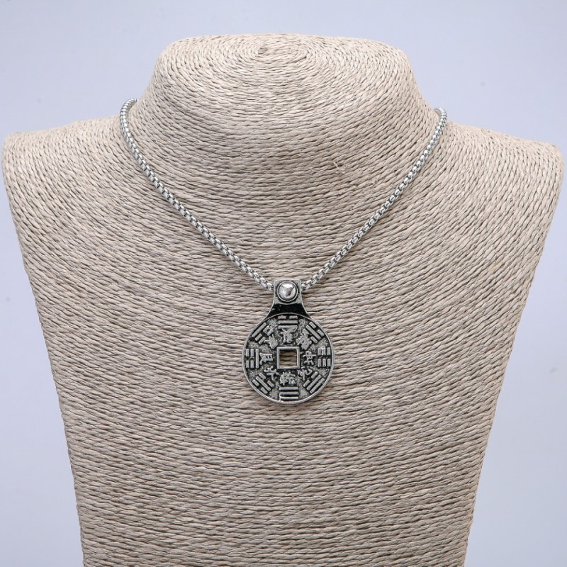 Pendant 43x30mm on Chain, Length 70cm +/-, Silver-Tone Metal