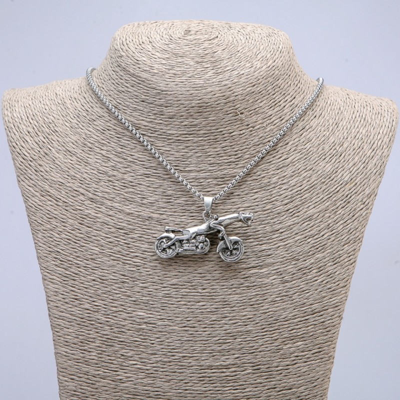 Jaguar Pendant 50x35mm on Chain, Length 70cm +/-, Silver-Tone Metal