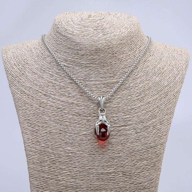 "Paw with Orb" Pendant 45x20mm on Chain, Length 70cm +/-, Silver-Tone Metal