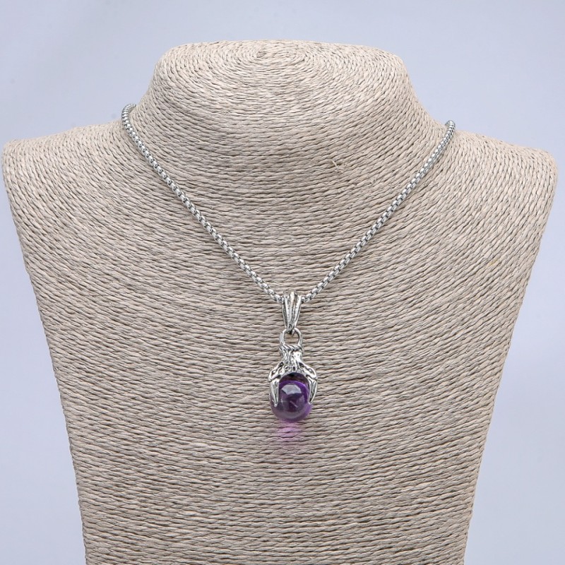 Paw with Orb Pendant Lilac 45x15mm +/- on Chain, Length 70cm +/- Silver-Tone Metal