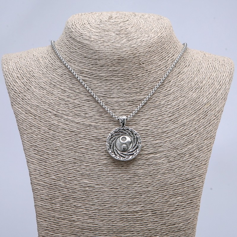 "Yin Yang" Pendant 40x30mm on Chain, Length 70cm +/- Silver-Tone Metal