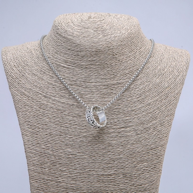 Ring Pendant 24x8mm on Chain, Length 70cm +/- Silver-Tone Metal