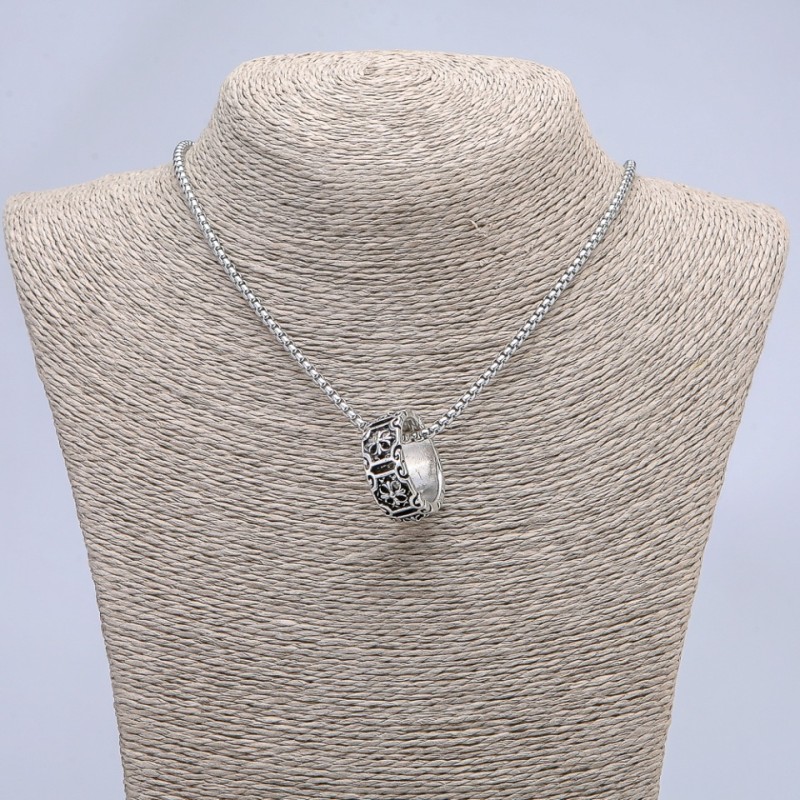 Ring Pendant 27x10mm on Chain, Length 70cm +/-, Silver-Tone Metal