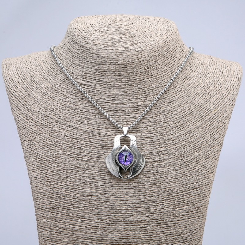 "Dragon Eye" Pendant in Setting 43x35mm on Chain, Length 70cm, Silver-Tone Metal