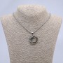 "Moon" Pendant, Dark Gray, 35x28mm on Chain, Length 70cm +/-, Silver-Tone Metal