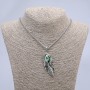 Pendant "Feather with Dragon Eye" 65x23mm on chain, length 70cm +/- silver-tone metal