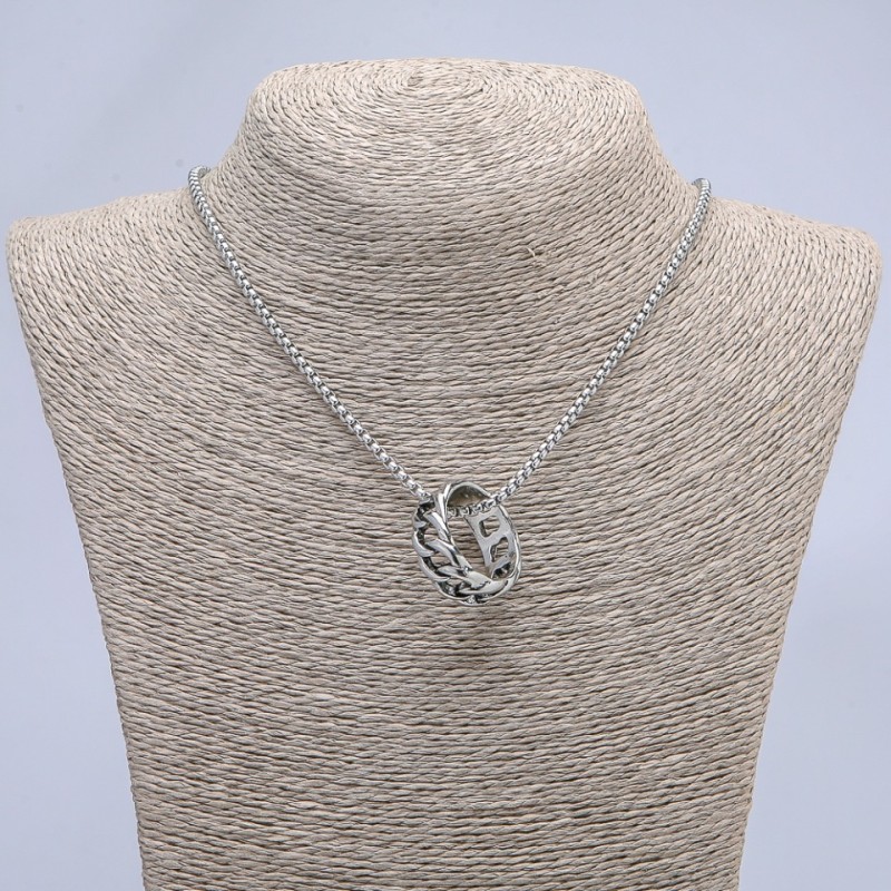 Ring Pendant 26x10mm on Chain, Length 70cm +/- Silver-Tone Metal