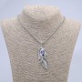 Dragon Eye Feather Pendant 65x23mm on Chain, Length 70cm +/- Silver-Tone Metal