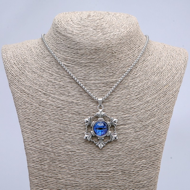 Dragon Eye in Frame Pendant 50x35mm on Chain, Length 70cm +/- Silver-Tone Metal