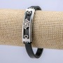 Men's Belt Bracelet, Black Eco-leather, Thickness 7mm +/- Silver-tone Blade, Length 57cm