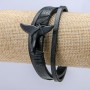 Men's "Tail" Bracelet, Black Eco-Leather, Thickness 9mm+/-, Black Inserts, Length 22cm
