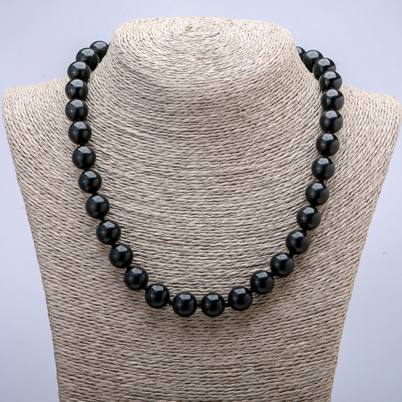 Natural Shungite Stone Necklace, Smooth Round Beads, Diameter 12mm+/-, Length 45cm+