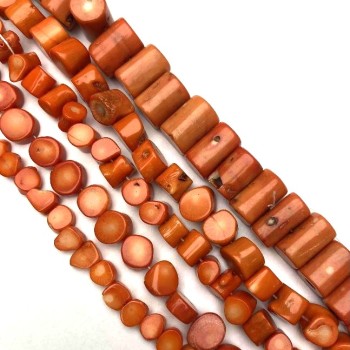 Beads, Strand Weight from 50g, Natural Orange Coral Chips, Diameter 12x10mm, Length 39+/- (price per 100g)