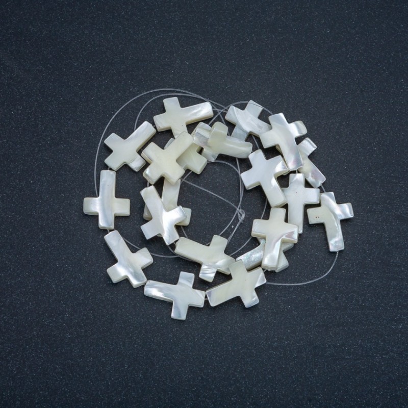 Beads on a Strand, Natural White Mother-of-Pearl Cross, Diameter 20x15mm, Length 41cm+