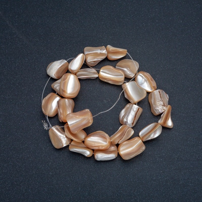 Beads on a Strand, Natural Beige Mother-of-Pearl Chips, Diameter 15x12mm, Length 41cm+
