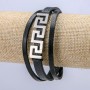 Men's Black Eco-Leather Bracelet, thickness 10mm+/-, Silver-Tone Insert, length 21cm