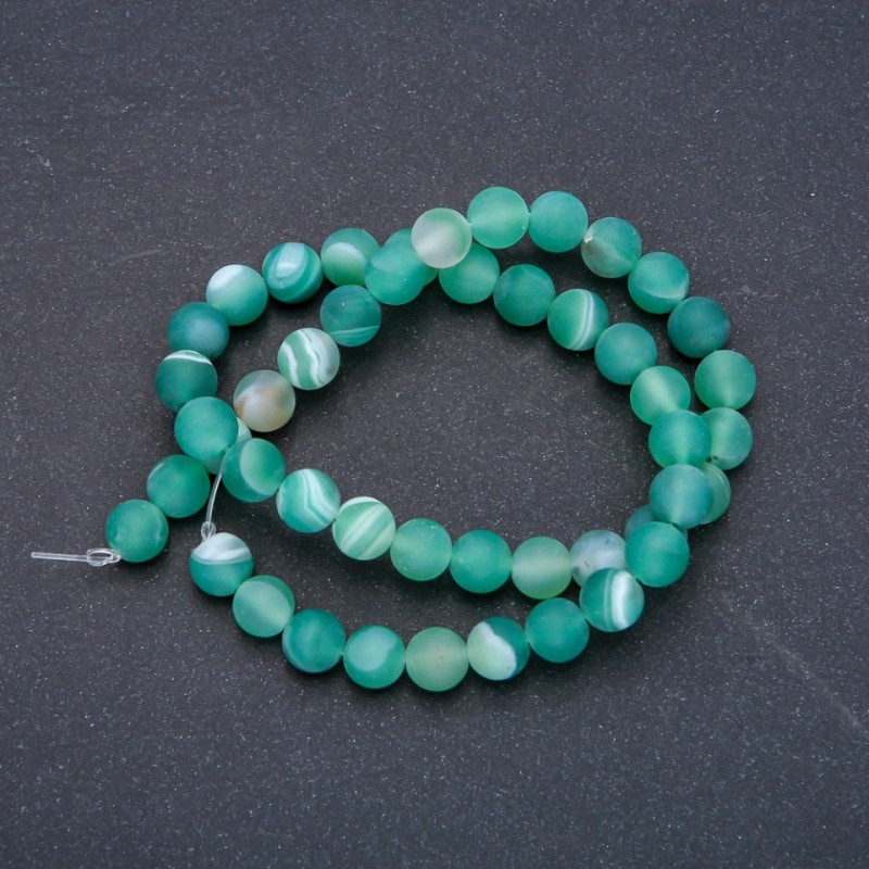 Natural Green Matte Agate Beads on Thread, diameter 8mm, length 37cm+