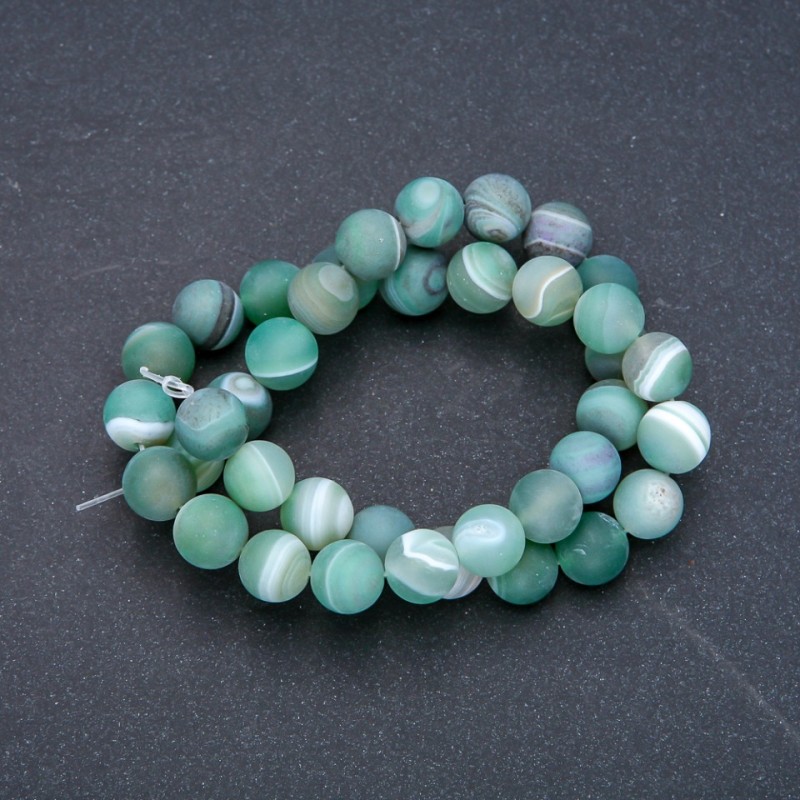 Natural Green Matte Agate Beads on Thread, diameter 10mm, length 37cm+