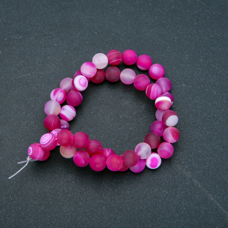 Natural Agate Beads on Strand, Matte Raspberry, 8mm Diameter, 37cm+ Length