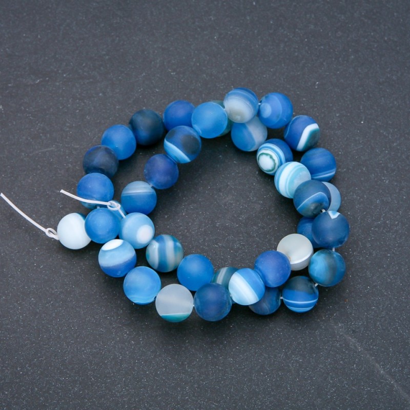 Natural Agate Beads on Strand, Matte Blue, 10mm Diameter, 37cm+ Length