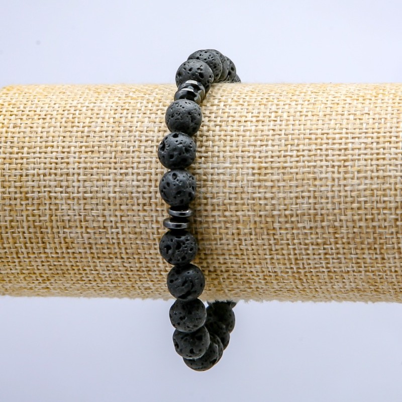 Lava Stone Stretch Bracelet, 8mm+/- diameter, with Dark Inserts