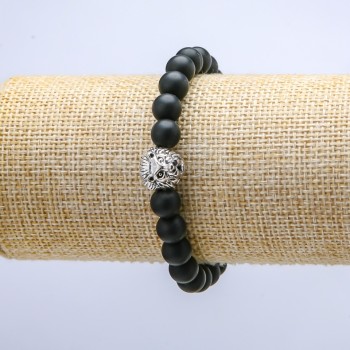 Elastic Shungite (Imitation) Bracelet, diameter 8mm+/-, Leo, length 18cm+