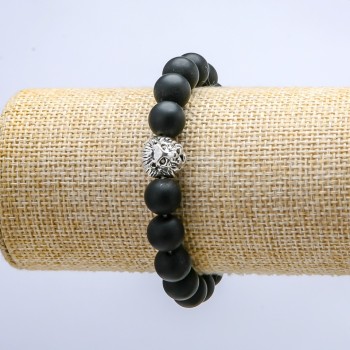 Elastic Shungite (Imitation) Bracelet, diameter 10mm+/-, Leo, length 18cm+