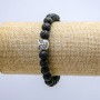 Lava Stone Stretch Bracelet, 8mm+/- diameter, with Owl
