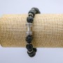 Lava Stone Elastic Bracelet with Dumbbell Charm and Accents, 10mm+/- Diameter