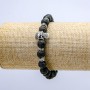 Lava Stone Stretch Bracelet, 8mm+/- diameter, with Skull and Inserts