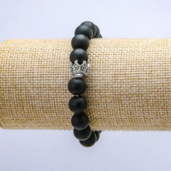 Shungite (Imitation) Stretch Bracelet, diameter 10mm+/-, Crown, length 18cm+