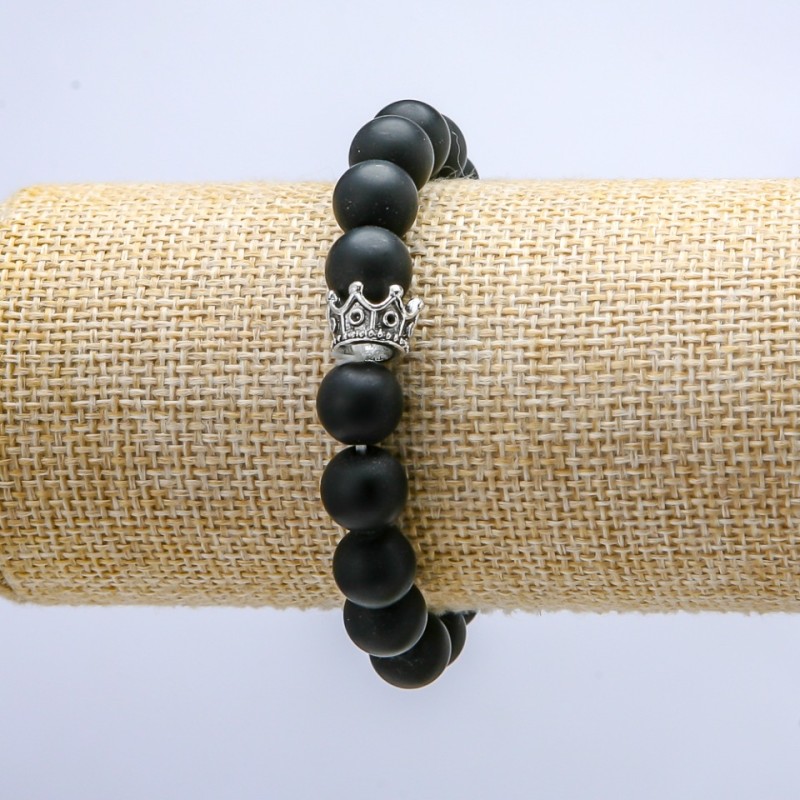 Shungite (Imitation) Stretch Bracelet, diameter 10mm+/-, Crown, length 18cm+