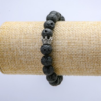 Elastic Lava Stone Bracelet, diameter 10mm+/-, with Crown