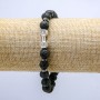 Lava Stone Elastic Bracelet with Dumbbell Charm and Accents, 8mm+/- Diameter