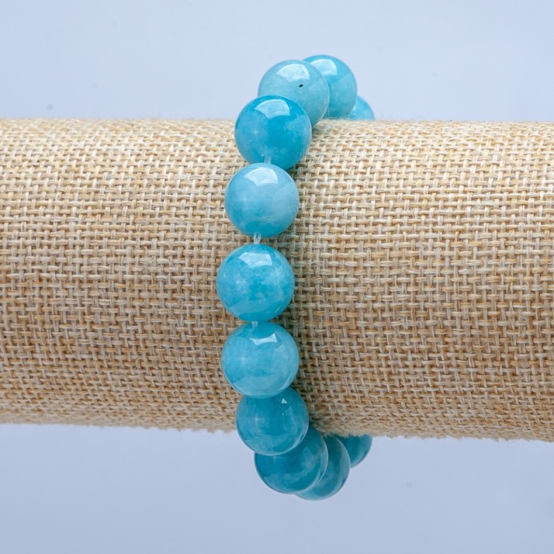 Aquamarine Stretch Bracelet, Smooth Round Beads, diameter 12mm+