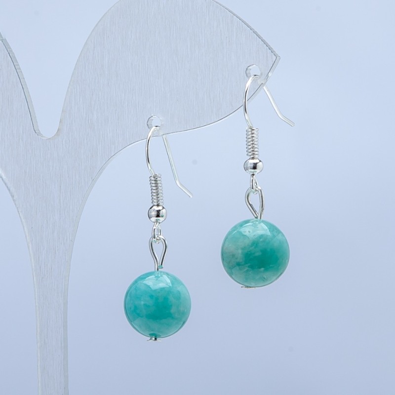 Burmese Jadeite Earrings, Smooth Ball, Natural Stone, 10mm+/- Diameter, 33mm Length