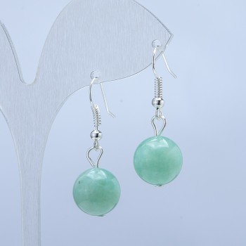 Burmese Jadeite Earrings, Smooth Ball, Natural Stone, 12mm+/- Diameter, 35mm Length