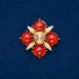 Amber Brooch (Synthetic) with Black Rhinestones, Gold Crystal, and Enamel, Gold-Tone Metal, 48mm+
