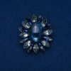 Flower Brooch 50x43mm Agate Cabochon, blue, gray color, silver-tone metal