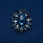 Flower Brooch 50x43mm Agate Cabochon, blue, gray color, silver-tone metal