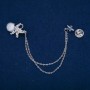 Astronaut Brooch with Cat's Eye Cabochon and White Rhinestones, silver-tone metal 27x20mm +/-, length 12cm +