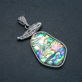 Abalone Pendant, silver-tone metal 62x32mm+