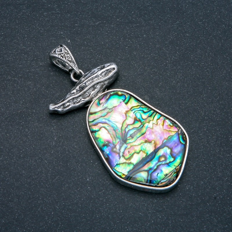 Abalone Pendant, silver-tone metal 62x32mm+