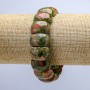Elastic Bracelet with Natural Heliotrope and Unakite Stone, smooth link 20x12mm+