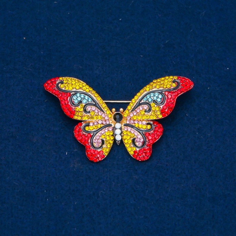 Sale! Butterfly Brooch Multicolor Rhinestones, Gold-Tone Metal 35x58mm +