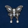 Clearance! Butterfly Brooch with White Matte and Gray Rhinestones, dark silver-tone metal 35x48mm +