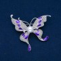 Sale! Butterfly Brooch White Rhinestones, Enamel, Bead, Silver-Tone Metal 60x60mm +