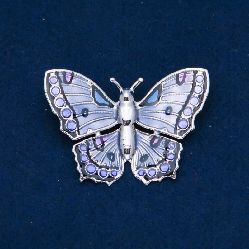 Clearance! Butterfly Brooch with Enamel, silver-tone metal 42x60mm +