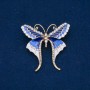 Clearance! Butterfly Brooch with White Rhinestones, Light Blue, Blue and White Enamel, gold-tone metal 48x50mm +